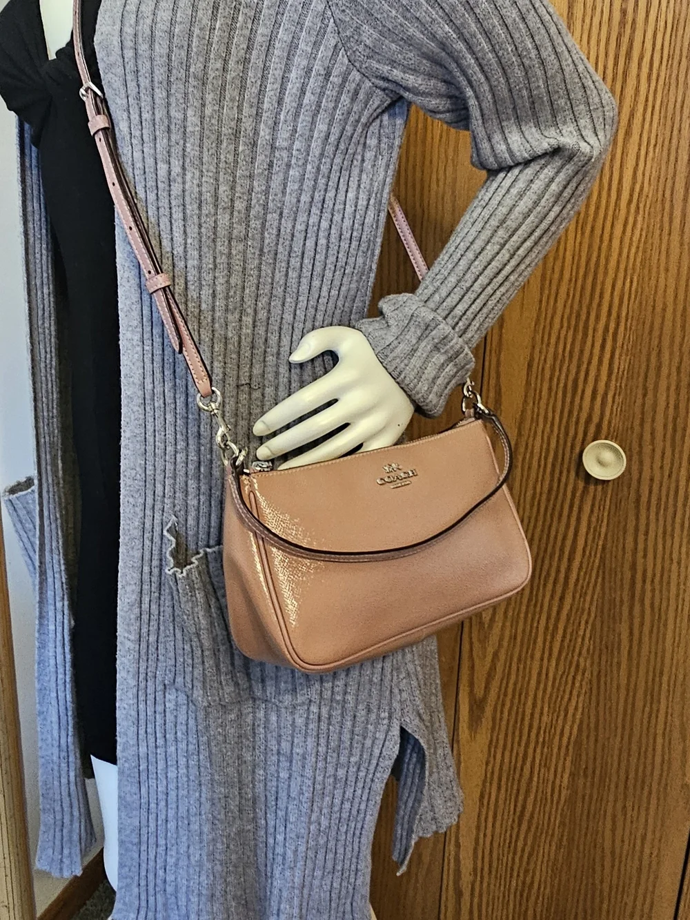 Coach Patent Leather Top Handle Pouch Crossbody Bag